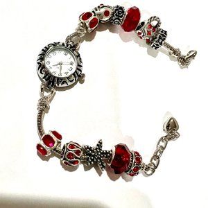 RED EUROPEAN BEADED WATCH